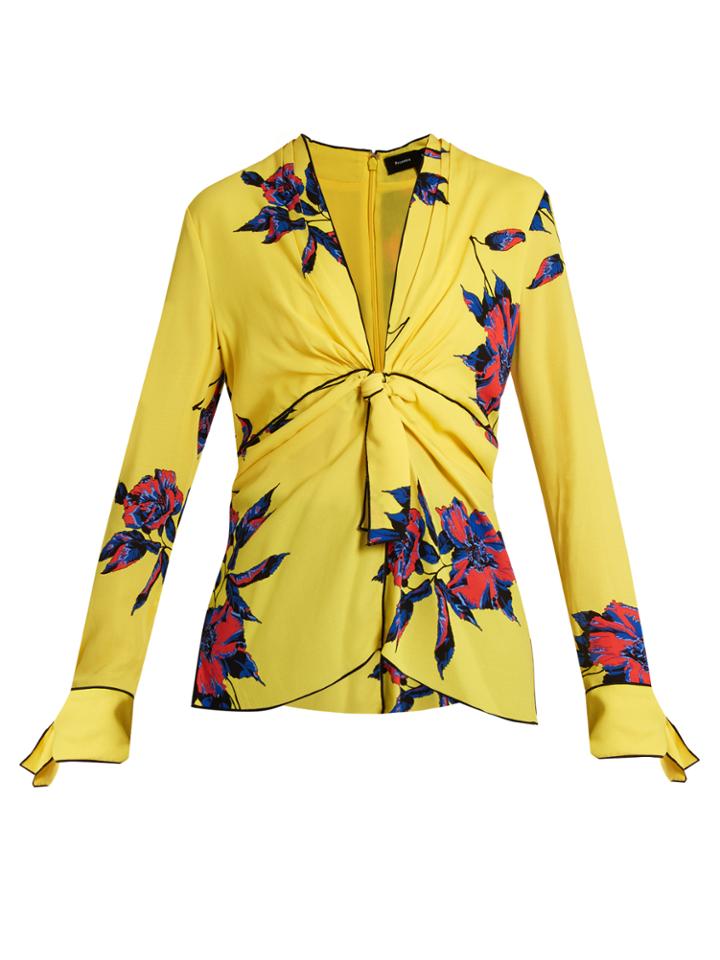 Proenza Schouler Lily-print Knot-front Silk-crepe Top