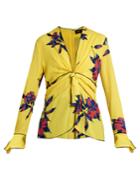 Proenza Schouler Lily-print Knot-front Silk-crepe Top