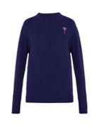 Matchesfashion.com The Elder Statesman - Embroidered Palm Tree Logo Cashmere Sweater - Mens - Blue