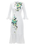 Matchesfashion.com Andrew Gn - Floral Embellished Crepe Dress - Womens - White Multi