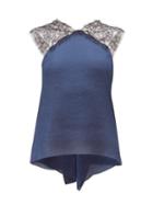 Matchesfashion.com Roland Mouret - Dave Lace And Wave Lam Top - Womens - Navy Multi