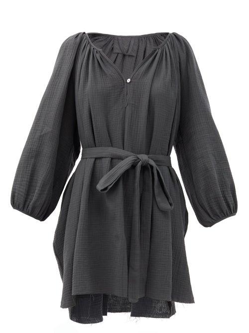 Matchesfashion.com Loup Charmant - Raw-hem Belted Organic-cotton Dress - Womens - Dark Grey