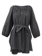 Matchesfashion.com Loup Charmant - Raw-hem Belted Organic-cotton Dress - Womens - Dark Grey
