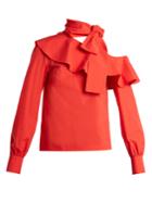 Msgm Tie-neck One-shoulder Cotton-blend Poplin Top