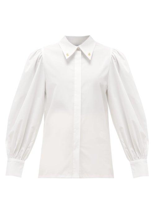 Matchesfashion.com Salim Azzam - Floral-embroidered Cotton-poplin Shirt - Womens - White