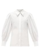 Matchesfashion.com Salim Azzam - Floral-embroidered Cotton-poplin Shirt - Womens - White