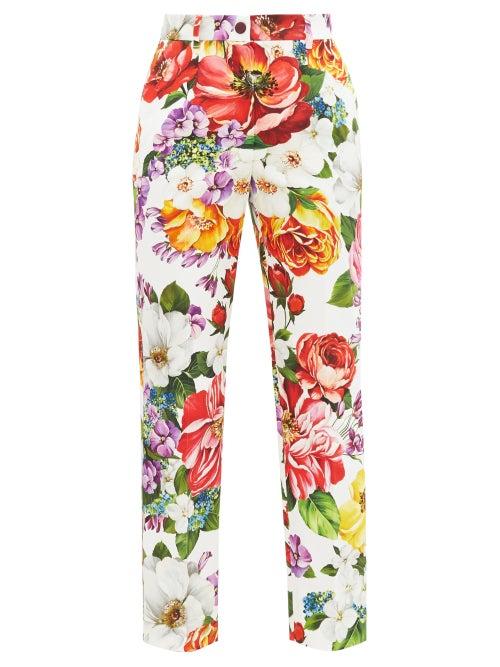 Matchesfashion.com Dolce & Gabbana - High-rise Cotton-blend Twill Trousers - Womens - Multi