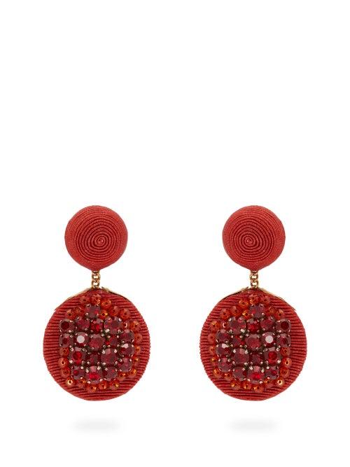 Matchesfashion.com Rebecca De Ravenel - Pomegranate Crystal Embellished Cord Clip Earrings - Womens - Red