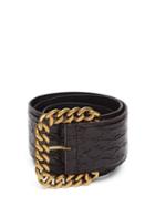 Matchesfashion.com Saint Laurent - Chain-buckle Crocodile-effect Leather Belt - Womens - Brown