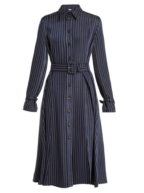 Matchesfashion.com Altuzarra - Fiona Waist Belt Pinstriped Twill Shirtdress - Womens - Navy Stripe