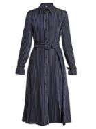 Matchesfashion.com Altuzarra - Fiona Waist Belt Pinstriped Twill Shirtdress - Womens - Navy Stripe