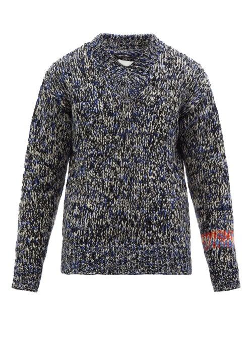 Jil Sander - V-neck Marled Sweater - Mens - Blue Multi