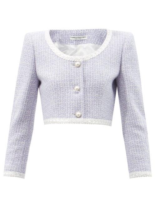 Alessandra Rich - Scoop-neck Wool-blend Tweed Cropped Jacket - Womens - Purple