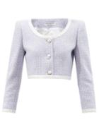 Alessandra Rich - Scoop-neck Wool-blend Tweed Cropped Jacket - Womens - Purple