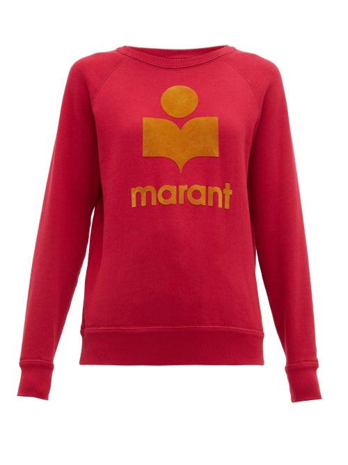 Matchesfashion.com Isabel Marant Toile - Milly Flocked Logo Cotton Blend Sweatshirt - Womens - Dark Pink