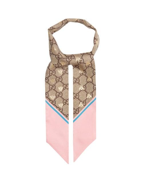 Gucci - Gg And Bee-jacquard Silk-faille Scarf - Womens - Brown Multi