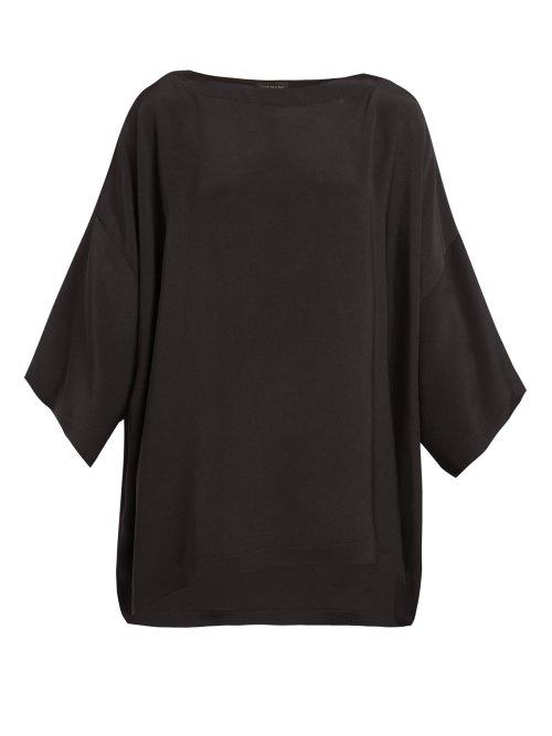Matchesfashion.com Eskandar - Boat Neck Silk Crepe Blouse - Womens - Black