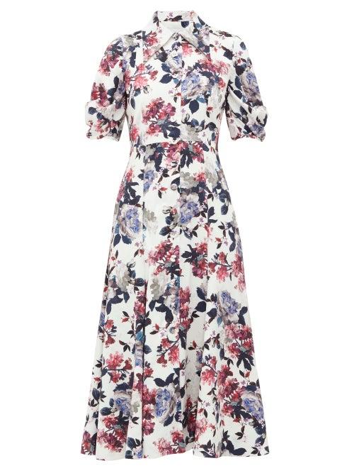 Matchesfashion.com Erdem - Gisella Floral Satin-jacquard Shirt Dress - Womens - White Multi