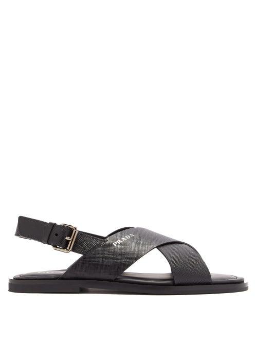 Matchesfashion.com Prada - Cross Strap Saffiano Leather Sandals - Mens - Black
