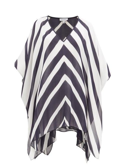 Matchesfashion.com Odyssee - River Chevron-striped Crepe Kaftan - Womens - Navy Stripe