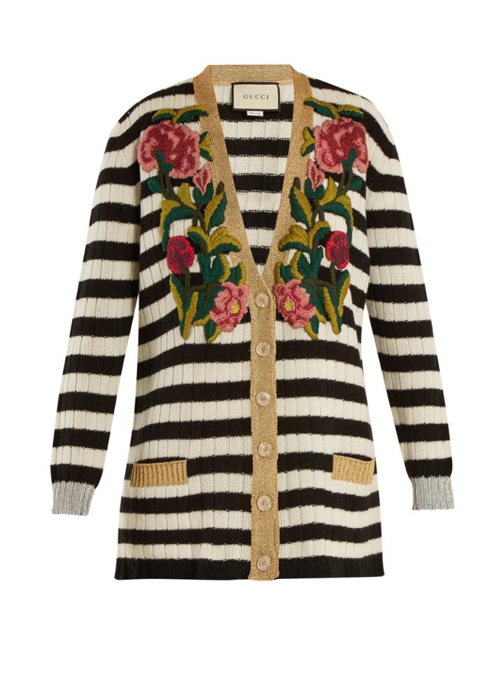 Gucci Striped V-neck Cashmere-blend Cardigan