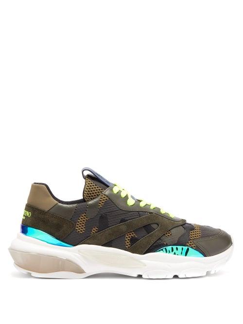 Matchesfashion.com Valentino - Bounce Leather Trainers - Mens - Green Multi