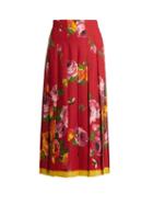 Gucci Rose-print Wool And Silk-blend Pleated Skirt