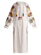 Matchesfashion.com Vita Kin - Boucl Embroidered Mid Weight Linen Dress - Womens - White Multi