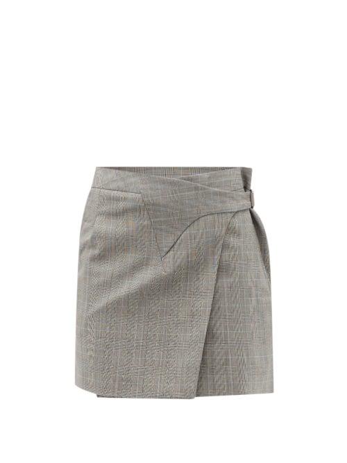 Ladies Rtw Wardrobe. Nyc - Release 05 Prince Of Wales-check Wool Wrap Skirt - Womens - Grey