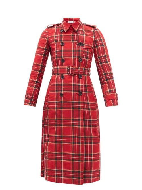 Ladies Rtw Redvalentino - Pleated Tartan Canvas Trench Coat - Womens - Red Print