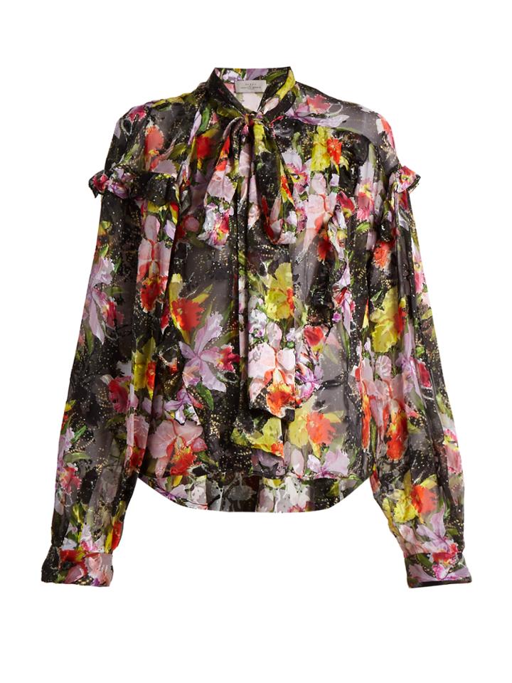 Preen By Thornton Bregazzi Cora Floral-print Silk-blend Jacquard Shirt