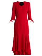 Matchesfashion.com Andrew Gn - Flower Appliqu Crepe Midi Dress - Womens - Red