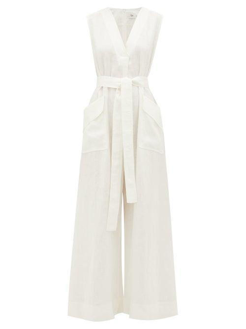 Matchesfashion.com Aje - Salt Lake Wide-leg Linen Jumpsuit - Womens - White