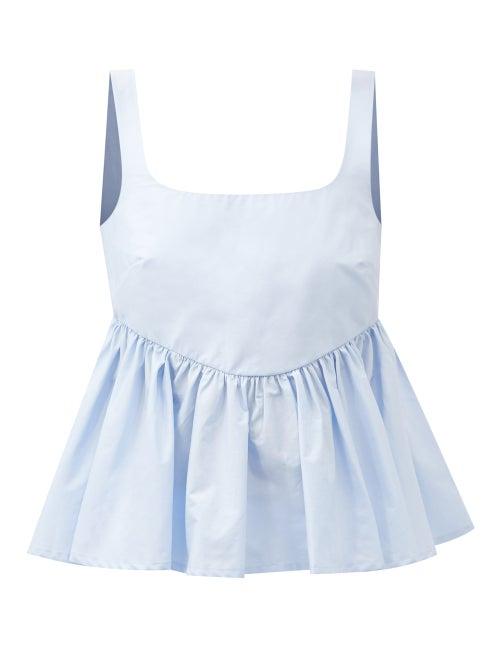 Molly Goddard - Jeremy Gathered Cotton-poplin Top - Womens - Light Blue