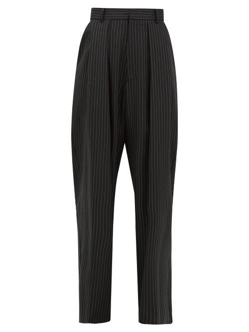 Matchesfashion.com Edward Crutchley - Pleated Pinstripe Wool Twill Wide Leg Trousers - Womens - Black