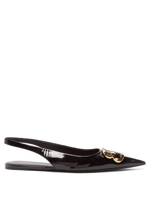 Matchesfashion.com Balenciaga - Bb Patent Leather Slingback Flats - Womens - Black