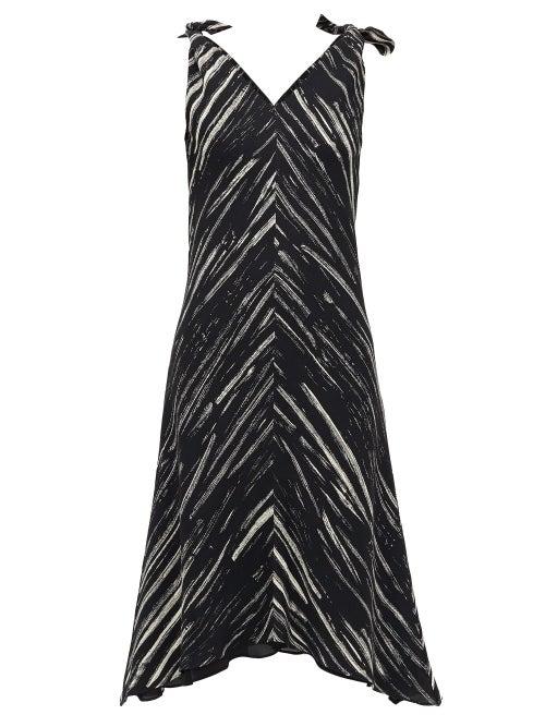 Matchesfashion.com Proenza Schouler White Label - Tie-shoulder Paint-print Crepe Dress - Womens - Black White