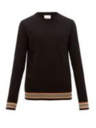 Matchesfashion.com Burberry - Barner Icon Striped Trim Merino Wool Sweater - Mens - Black