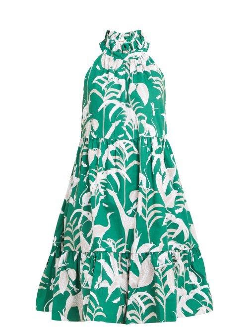 Matchesfashion.com Borgo De Nor - Margot Animal Kingdom Print Cotton Dress - Womens - Green White