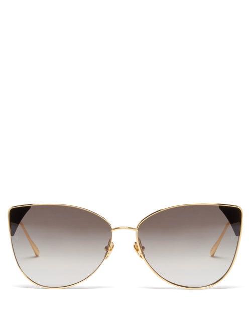 Matchesfashion.com Linda Farrow - Ida Cat-eye 18kt Gold-plated Sunglasses - Womens - Grey Gold