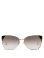 Matchesfashion.com Linda Farrow - Ida Cat-eye 18kt Gold-plated Sunglasses - Womens - Grey Gold