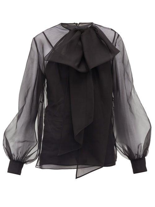 Matchesfashion.com Valentino - Pussy-bow Silk-organza Blouse - Womens - Black