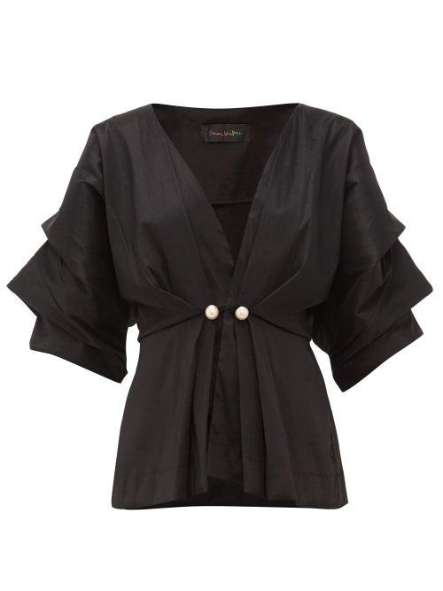 Matchesfashion.com Romance Was Born - Venus Faux Pearl Embellished Taffeta Blouse - Womens - Black