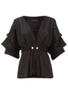 Matchesfashion.com Romance Was Born - Venus Faux Pearl Embellished Taffeta Blouse - Womens - Black