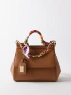 Dolce & Gabbana - Sicily Small Silk-wrapped Leather Handbag - Womens - Tan