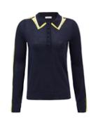 Matchesfashion.com Gabriela Hearst - Manuel Collared Striped Sweater - Womens - Navy
