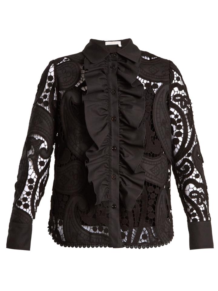 See By Chloé Ruffle-trimmed Macram-lace Cotton-blend Shirt