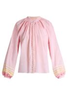 Bliss And Mischief Ric-rac Trimmed Cotton Blouse