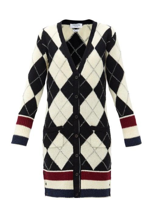 Matchesfashion.com Thom Browne - Argyle-intarsia V-neck Wool Cardigan - Womens - Black White