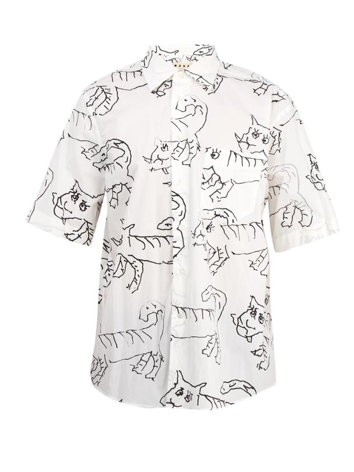 Marni Illustrated Cat-print Cotton Shirt